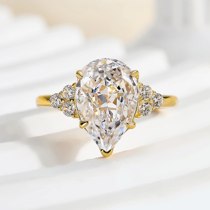 Trendy Vibe Premium Object Louily Pear Cut Simulated Diamond Engagement Ring In Sterling Silver