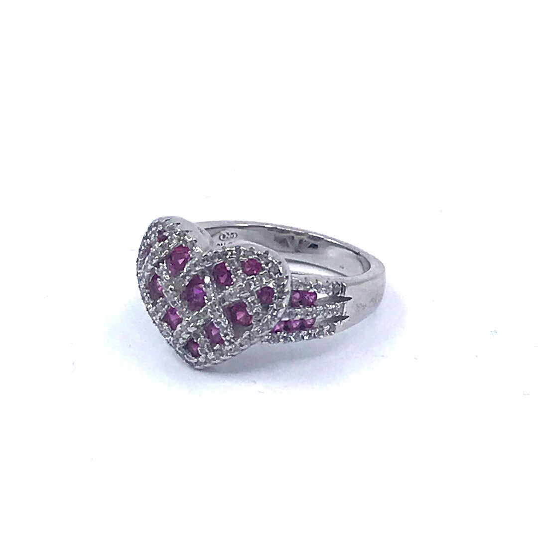 Versatile Gem youth appeal Rhodium Plated Sterling Silver CZ Heart Ring