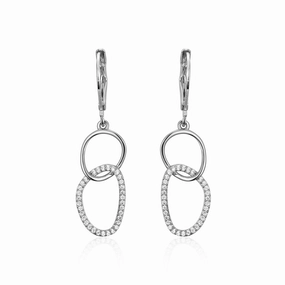 Premium Detail Surgical Steel Half Micropave Double Link Leverback Earrings