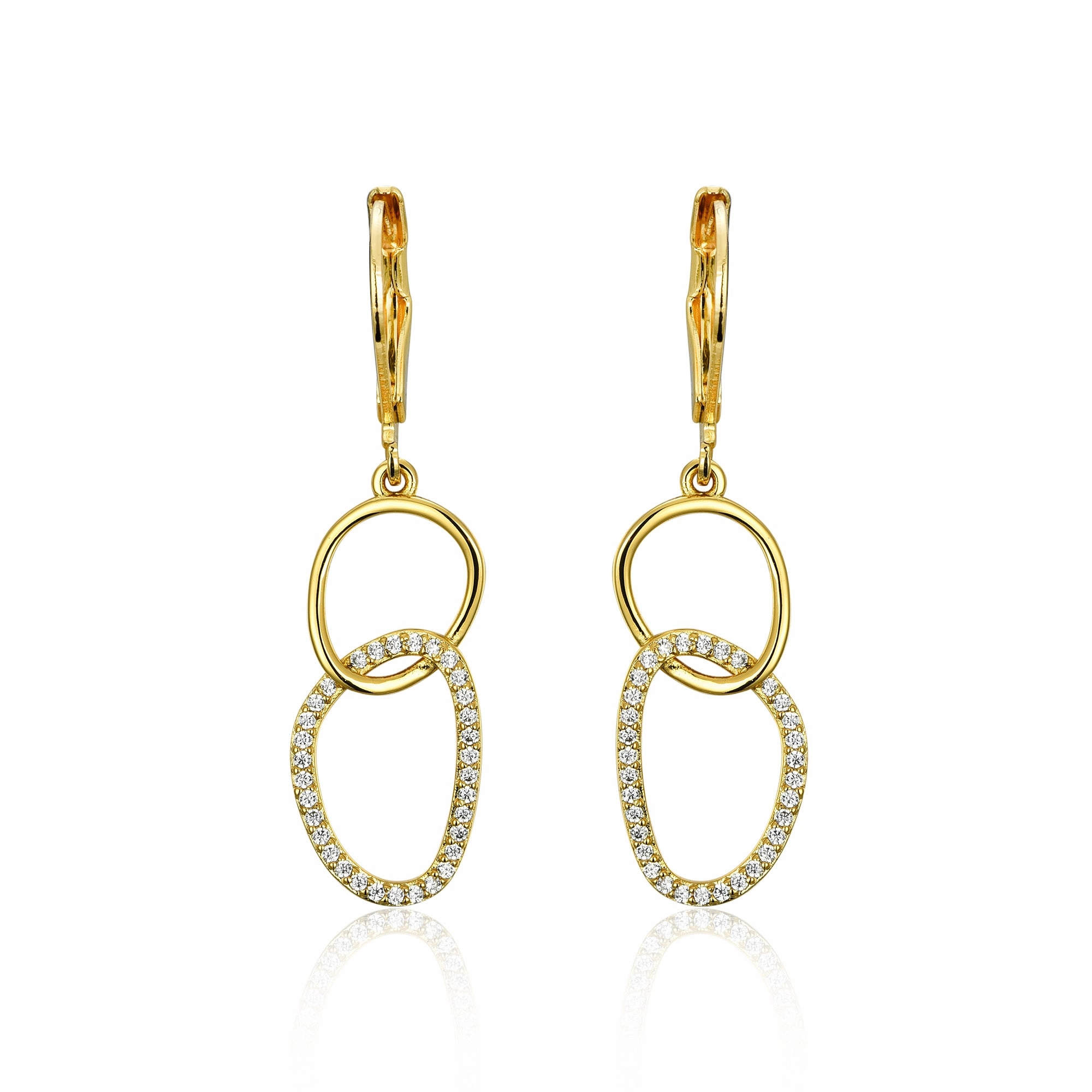 Iconic look Styled Set Surgical Steel Half Micropave Double Link Leverback Earrings