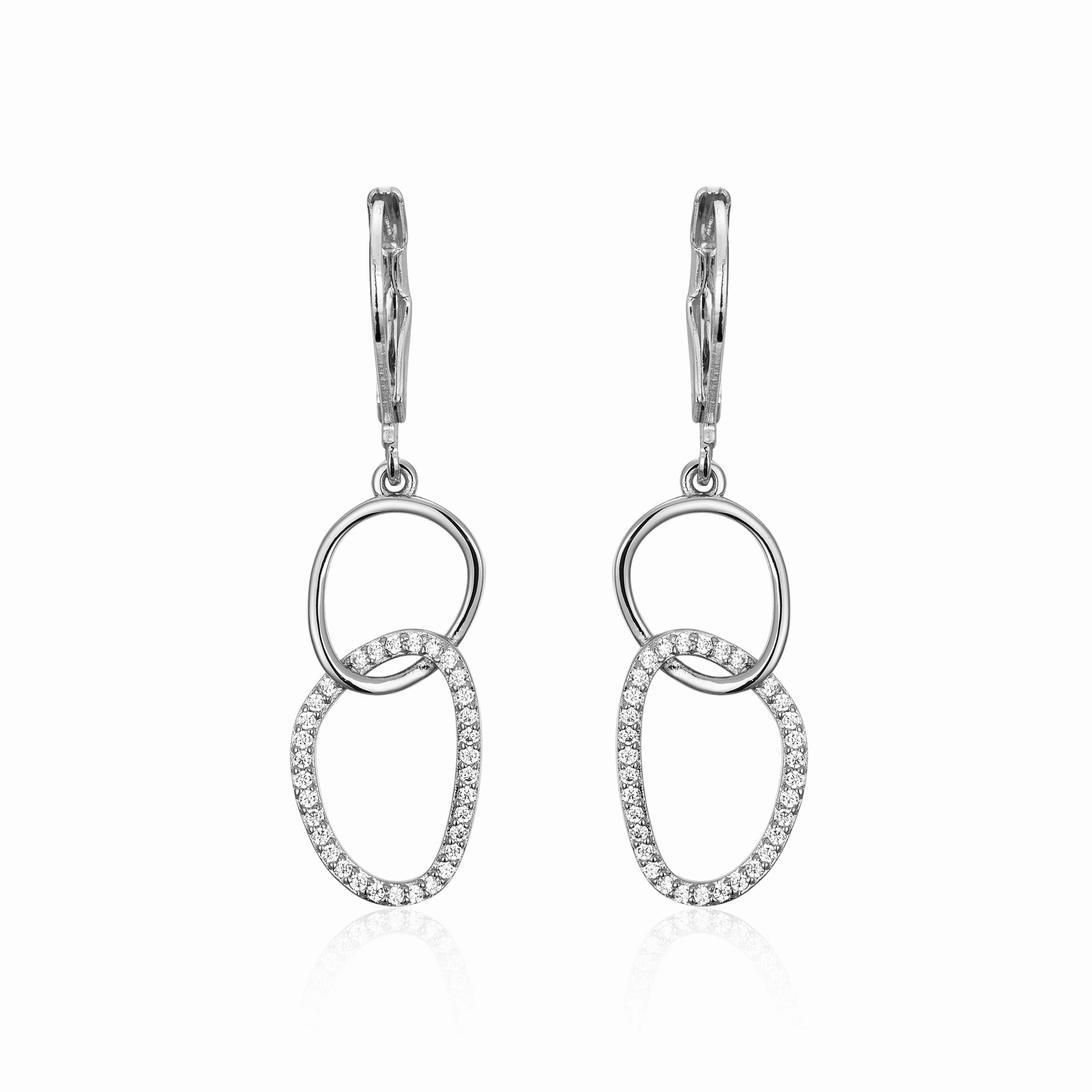 Premium Detail Surgical Steel Half Micropave Double Link Leverback Earrings