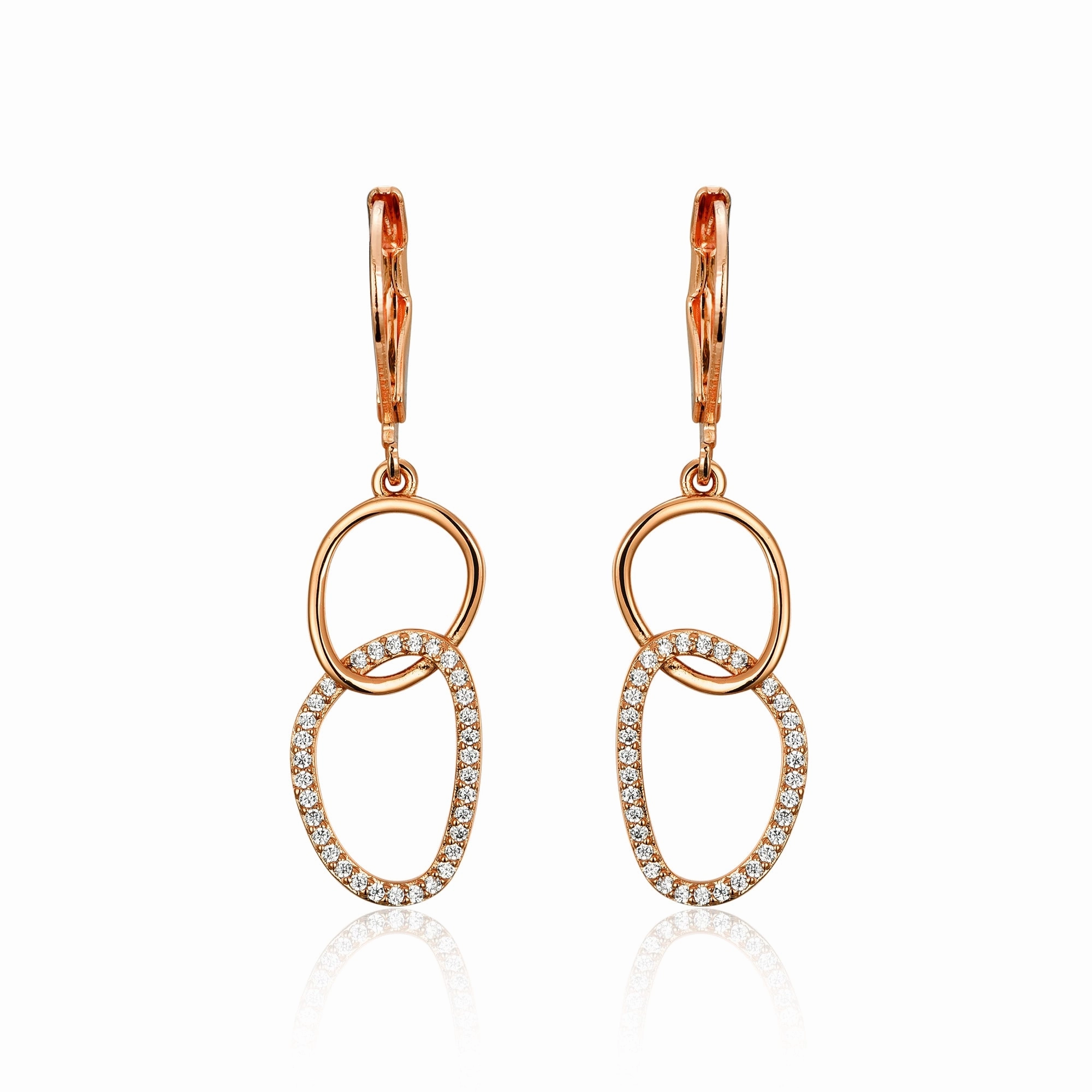 Surgical Steel Half Micropave Double Link Leverback Earrings Fashion Layer Opulent Touch