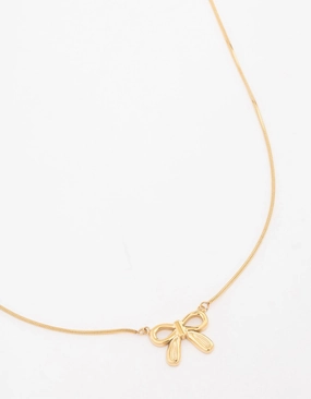 Party Design Waterproof Gold Plated Stainless Steel Pendant Bow Necklace
