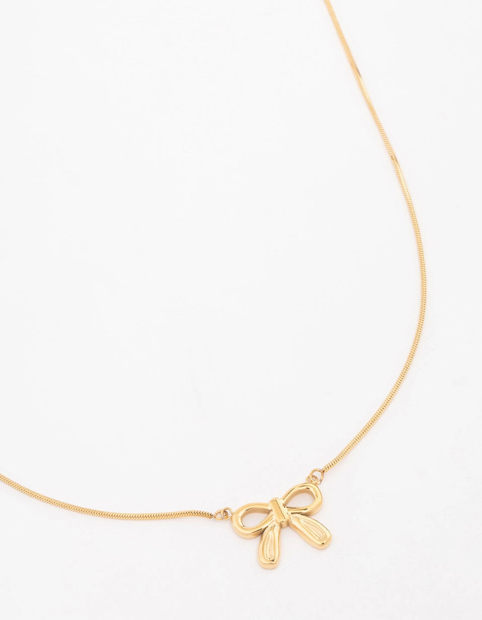 Party Design Waterproof Gold Plated Stainless Steel Pendant Bow Necklace