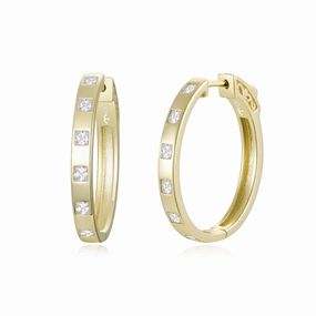 Sterling Silver 1.25" Oval Inlaid Princess Cut CZ Hoop Earrings Glamorous Gem