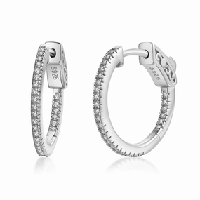 Sleek Design Sterling Silver 20mm Round CZ Hoop Earrings with 1mm CZs