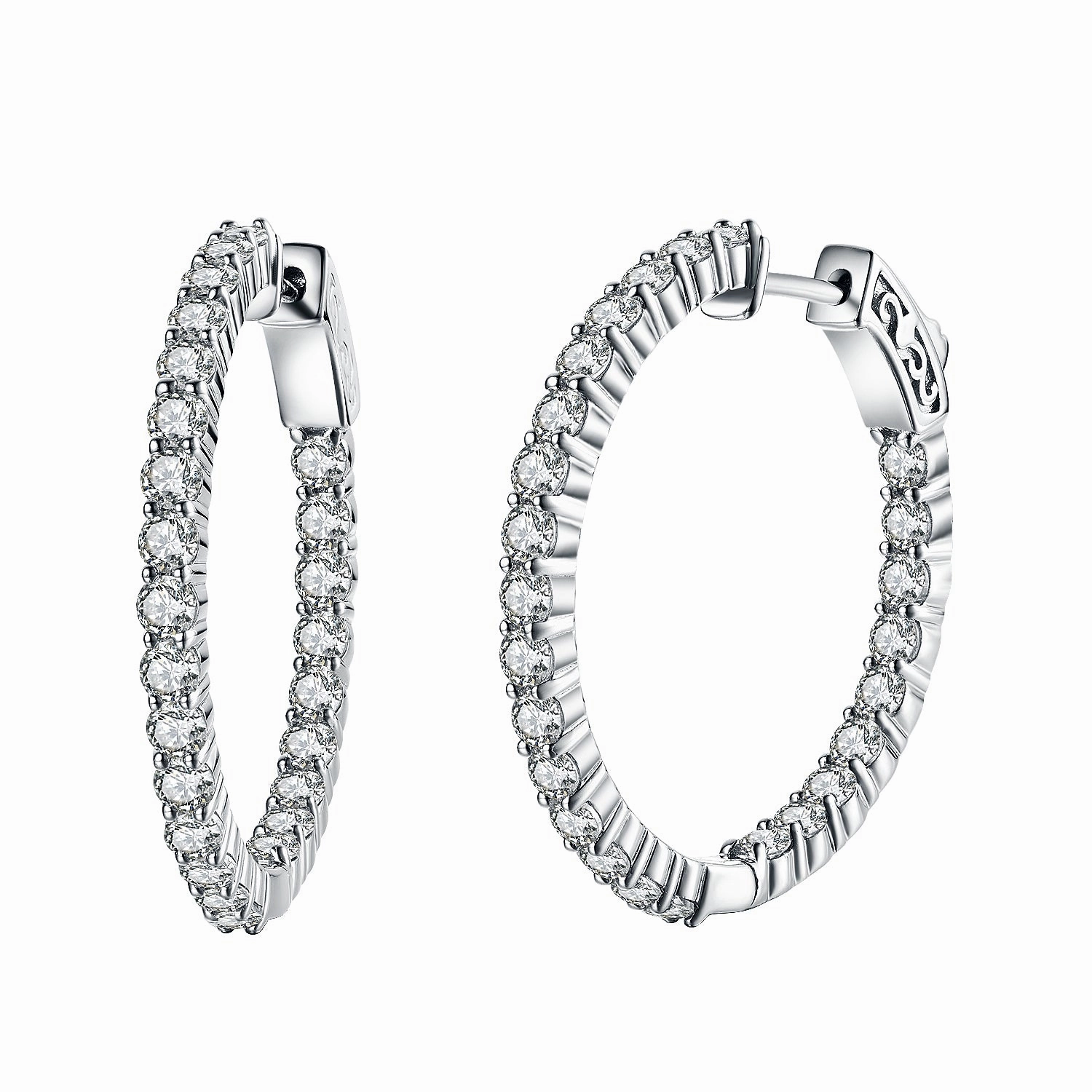 Sterling Silver 30mm Round CZ Hoop Earrings with 2.5mm CZs Graceful Touch