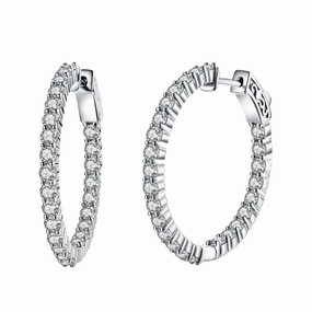 Sterling Silver 30mm Round CZ Hoop Earrings with 2.5mm CZs Graceful Touch