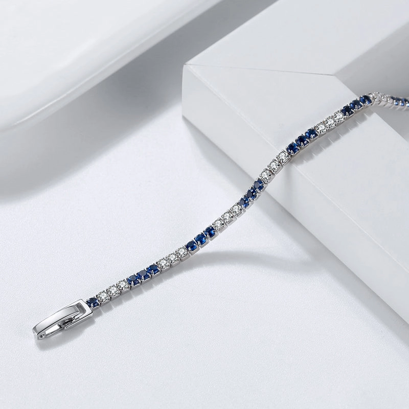 Everyday Highlight Sterling Silver 3 Alternating Sapphire and Clear 2mm CZ Bracelet