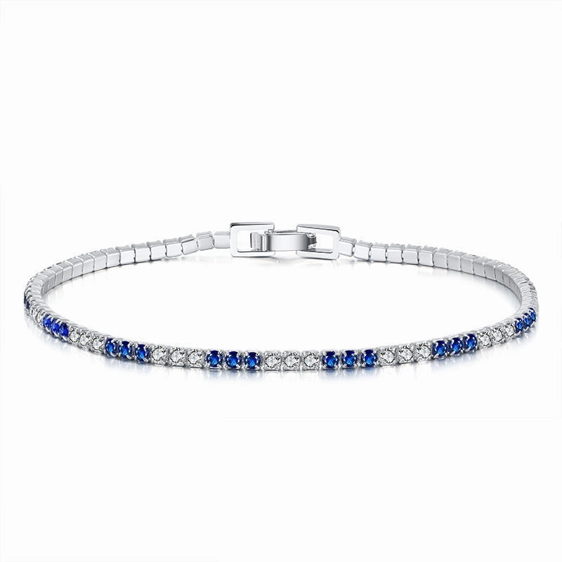 Evergreen style Sterling Silver 3 Alternating Sapphire and Clear 2mm CZ Bracelet