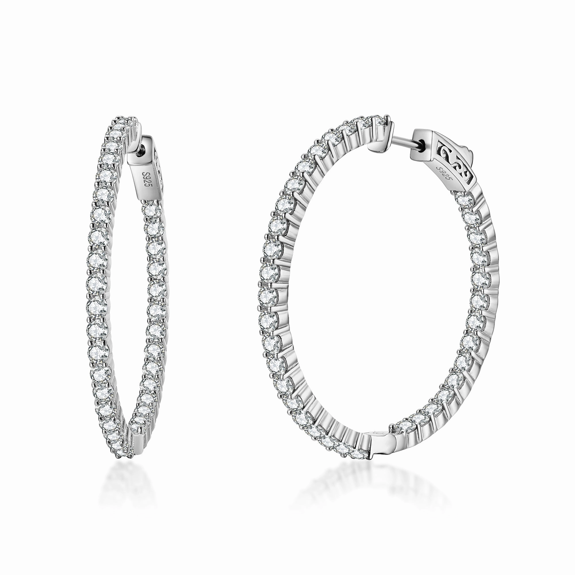 Luxe Moment Trend Focus Sterling Silver 40mm Round CZ Hoop Earrings with 2.5mm CZs