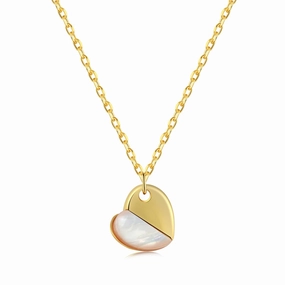 Contemporary Highlight Sterling Silver 8mm Mother of Pearl Heart Pendant Necklace