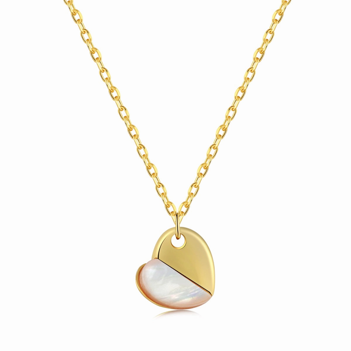 Contemporary Highlight Sterling Silver 8mm Mother of Pearl Heart Pendant Necklace