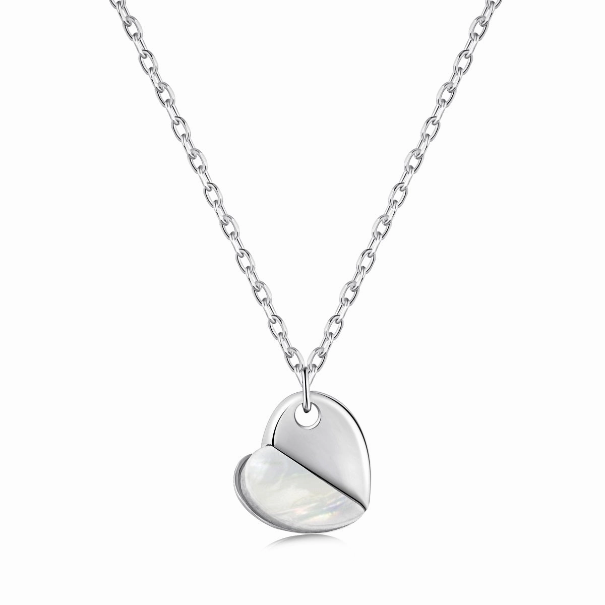 Casual Outfit Sterling Silver 8mm Mother of Pearl Heart Pendant Necklace