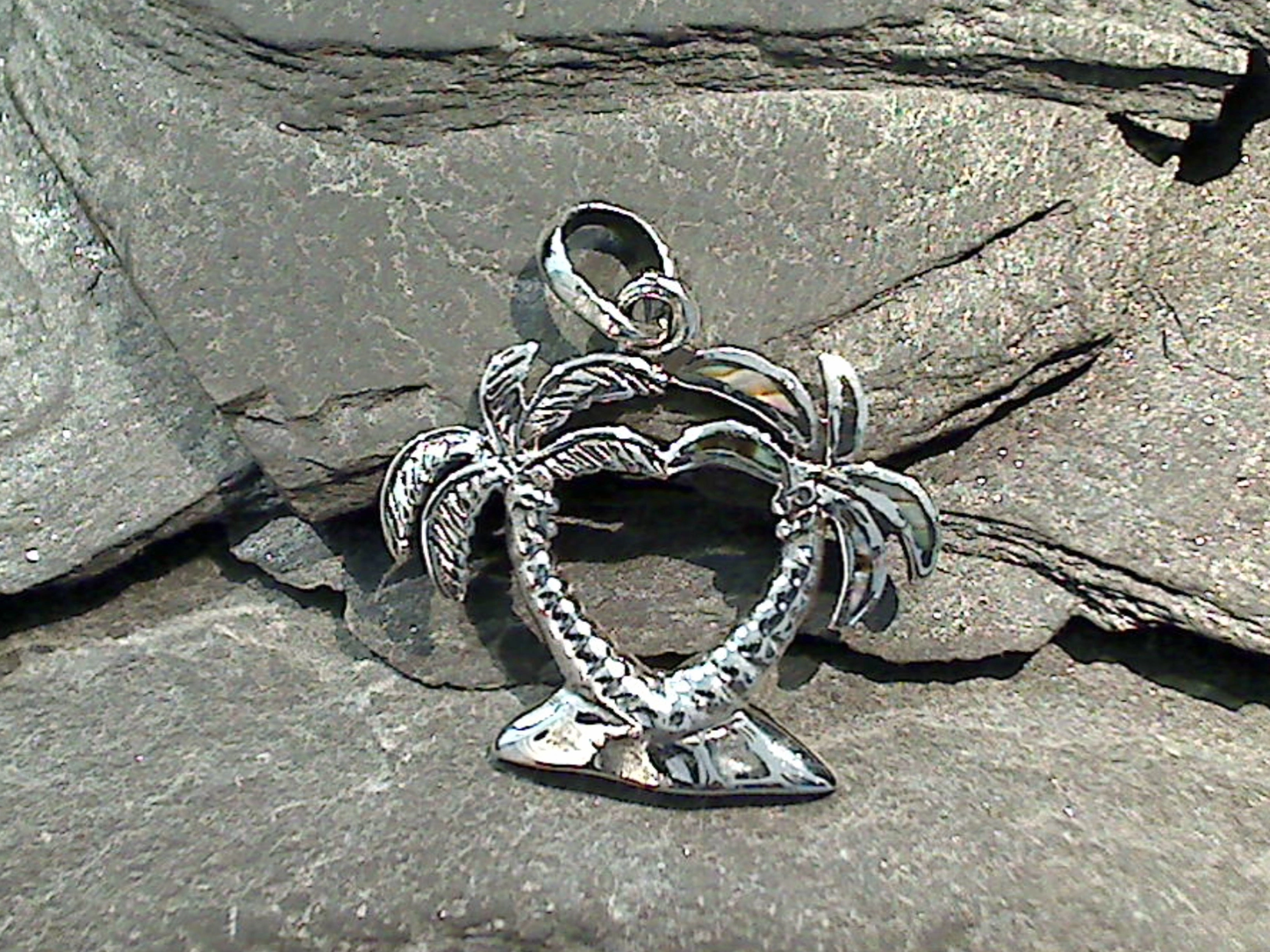 Gala Look Ethereal Vibe Sterling Silver, Abalone Small Palm Tree Pendant