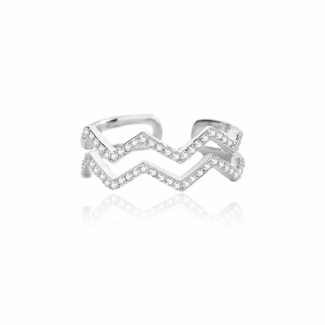 Inspired Touch Sterling Silver Adjustable Double Row Wavy Ring