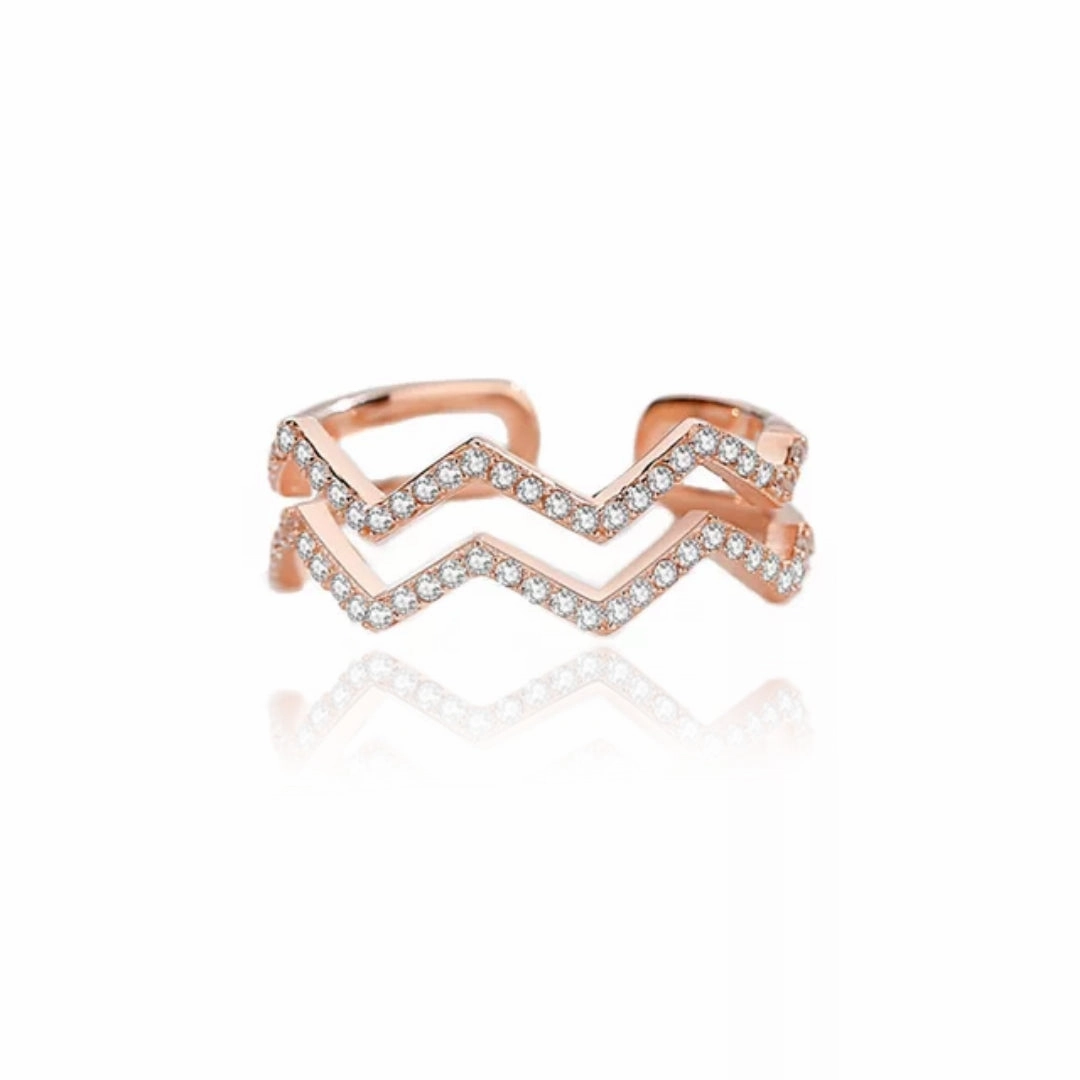 Fashion Detail Sterling Silver Adjustable Double Row Wavy Ring