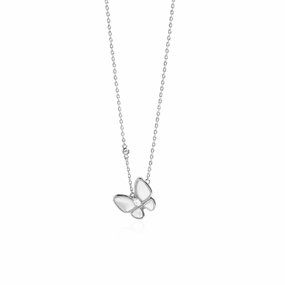 Sterling Silver Angled Mother of Pearl CZ Butterfly Necklace Opulent Detail