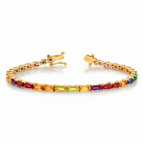 Sterling Silver Baguette Multicolor Nano Sapphire Rainbow Bracelet Urban Highlight Cool Finish
