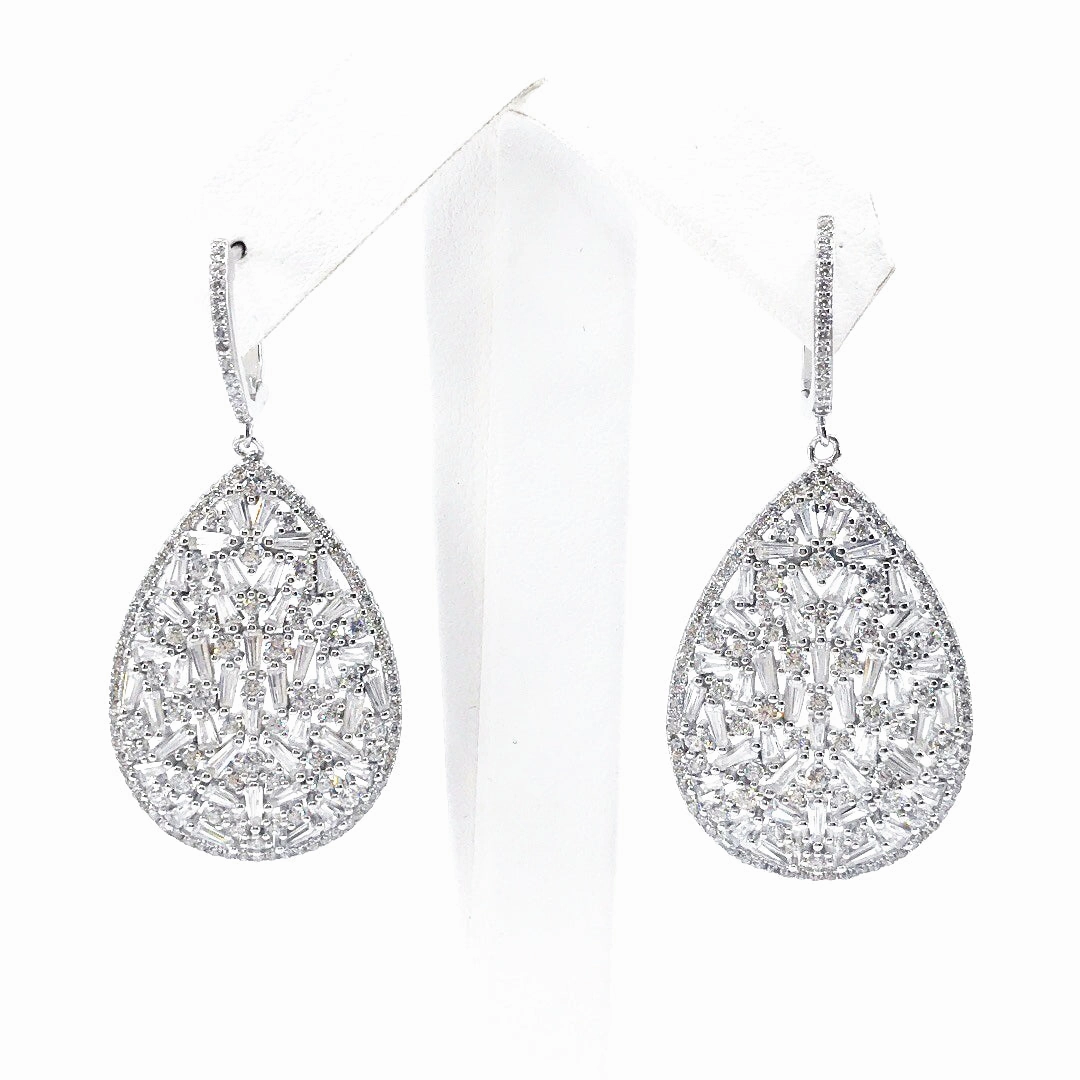 Sterling Silver Baguette Teardrop Earrings Dazzling Feature