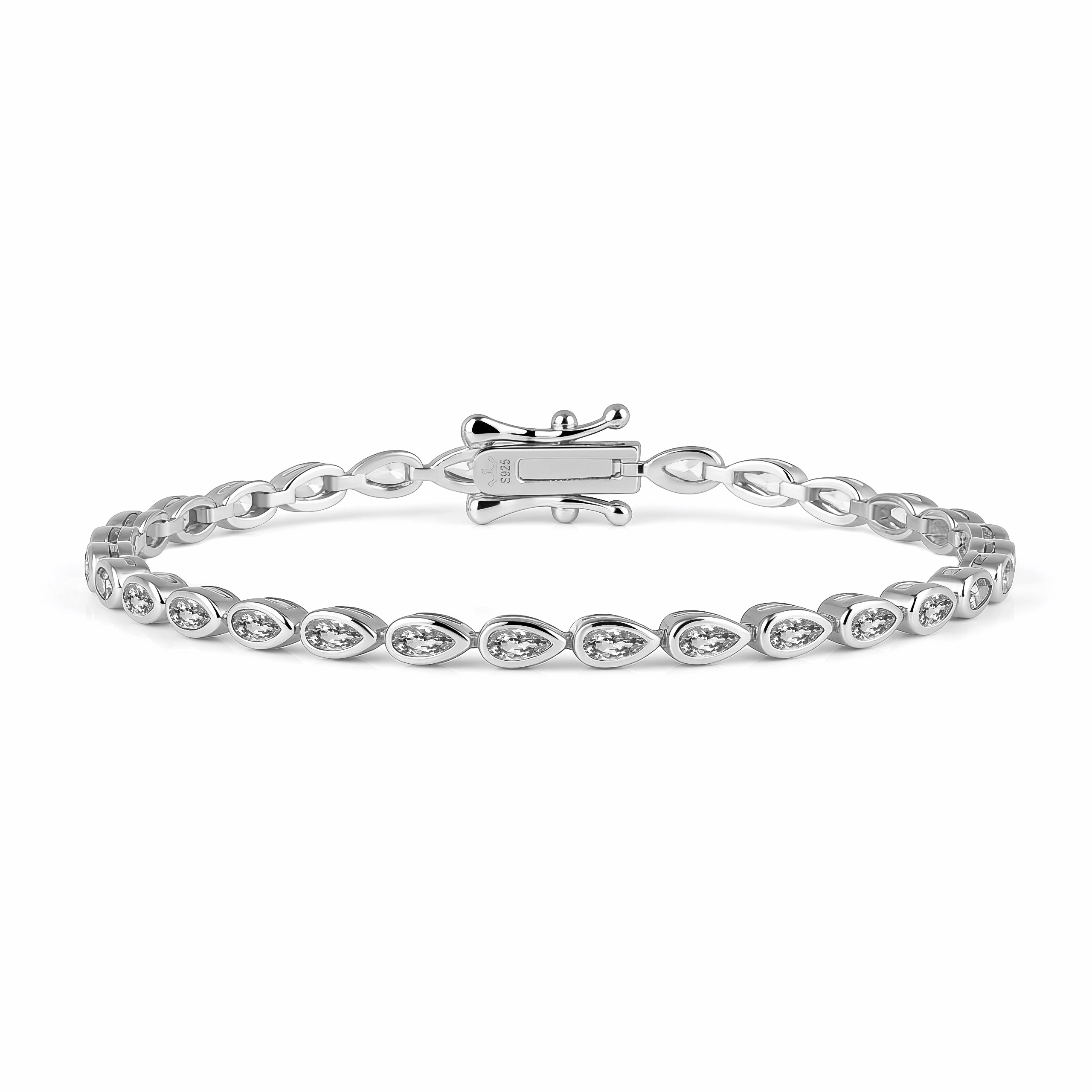 Sterling Silver Bezel Set Pear Shape Stone Tennis Bracelet Shiny Treasures Mixed Metals
