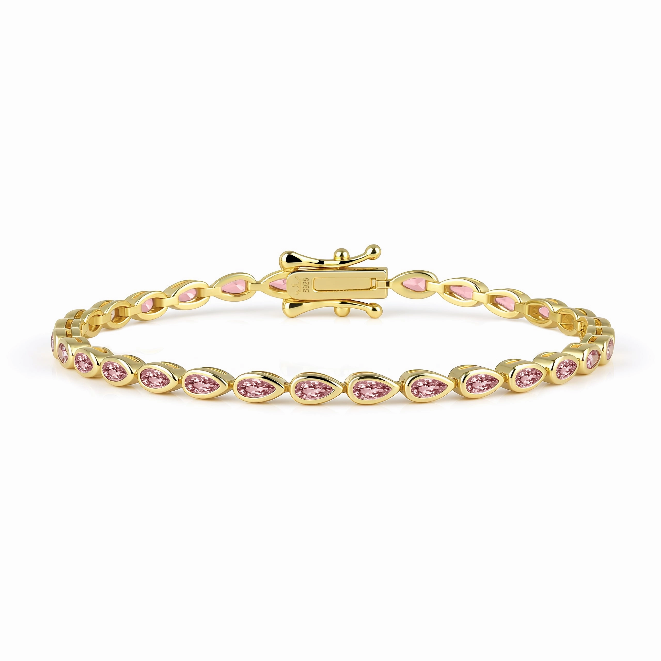 Sterling Silver Bezel Set Pear Shape Stone Tennis Bracelet Opulent Shine