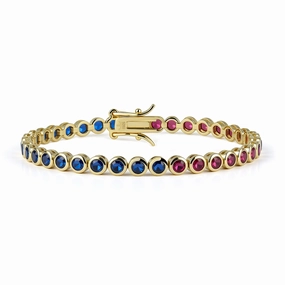 Subtle Form Sterling Silver Bezel Set Round Color Stone Tennis Bracelet