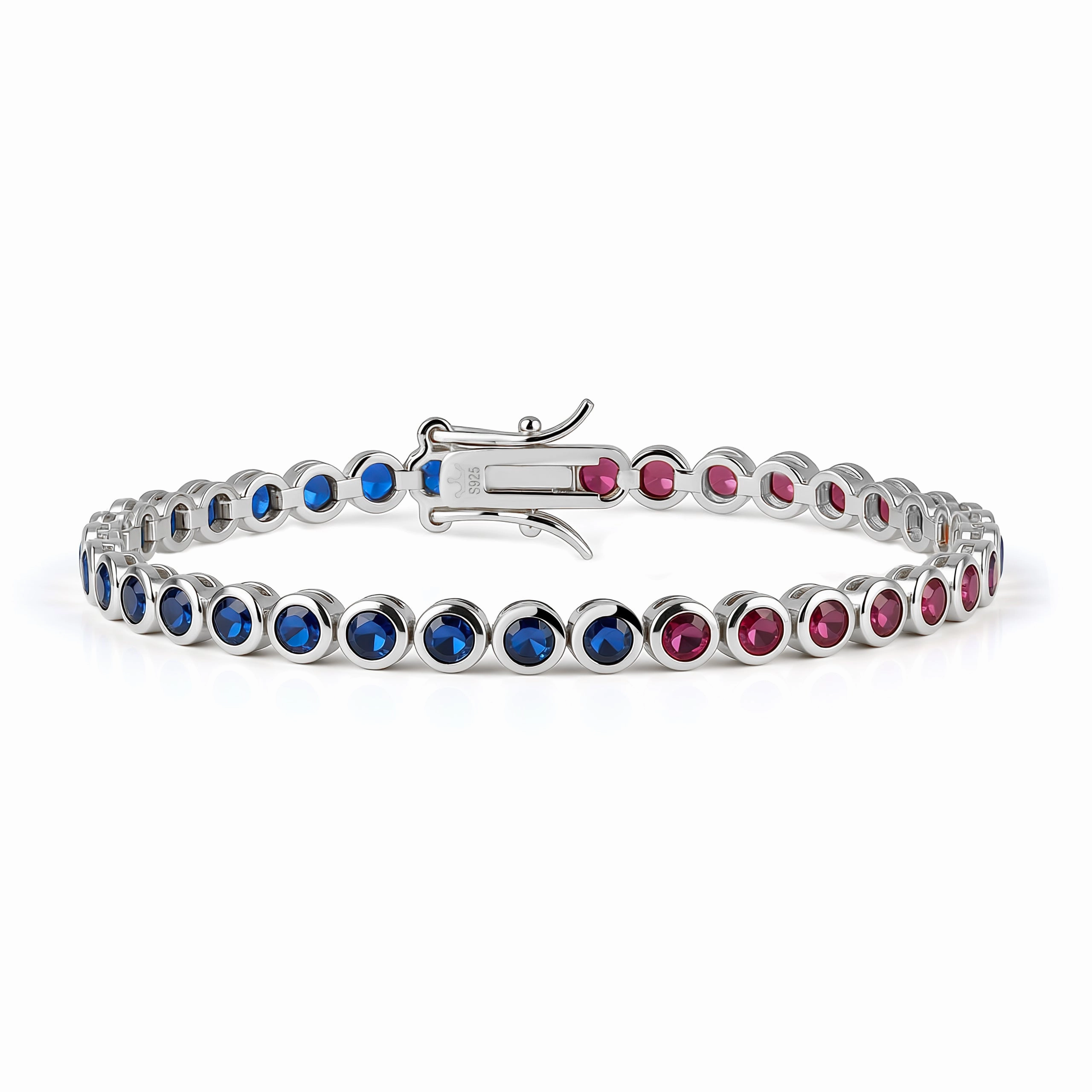 Finishing Accent Luxury Accent Sterling Silver Bezel Set Round Color Stone Tennis Bracelet