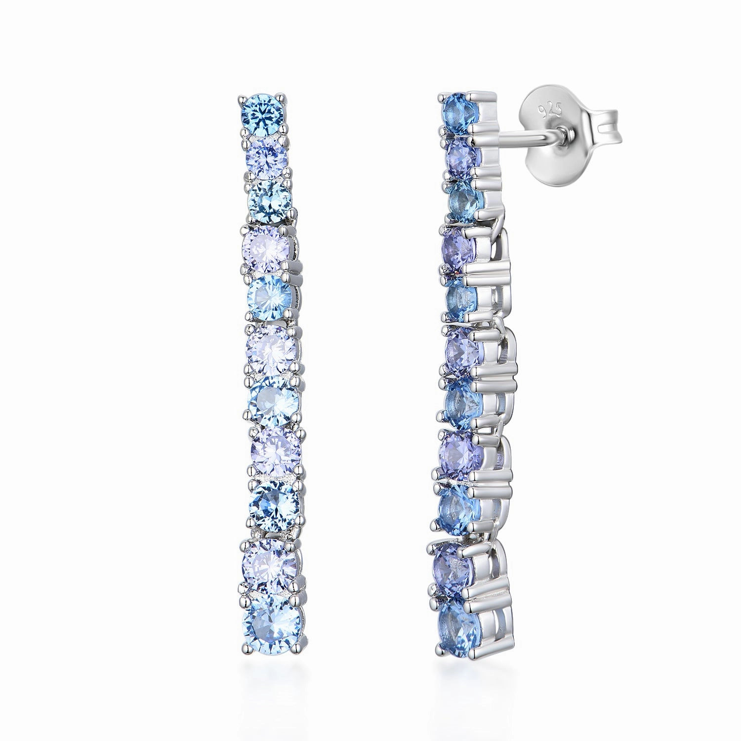 Elegant Embellishments Everyday Look Sterling Silver Blue Mix Colored CZ Tennis Earring