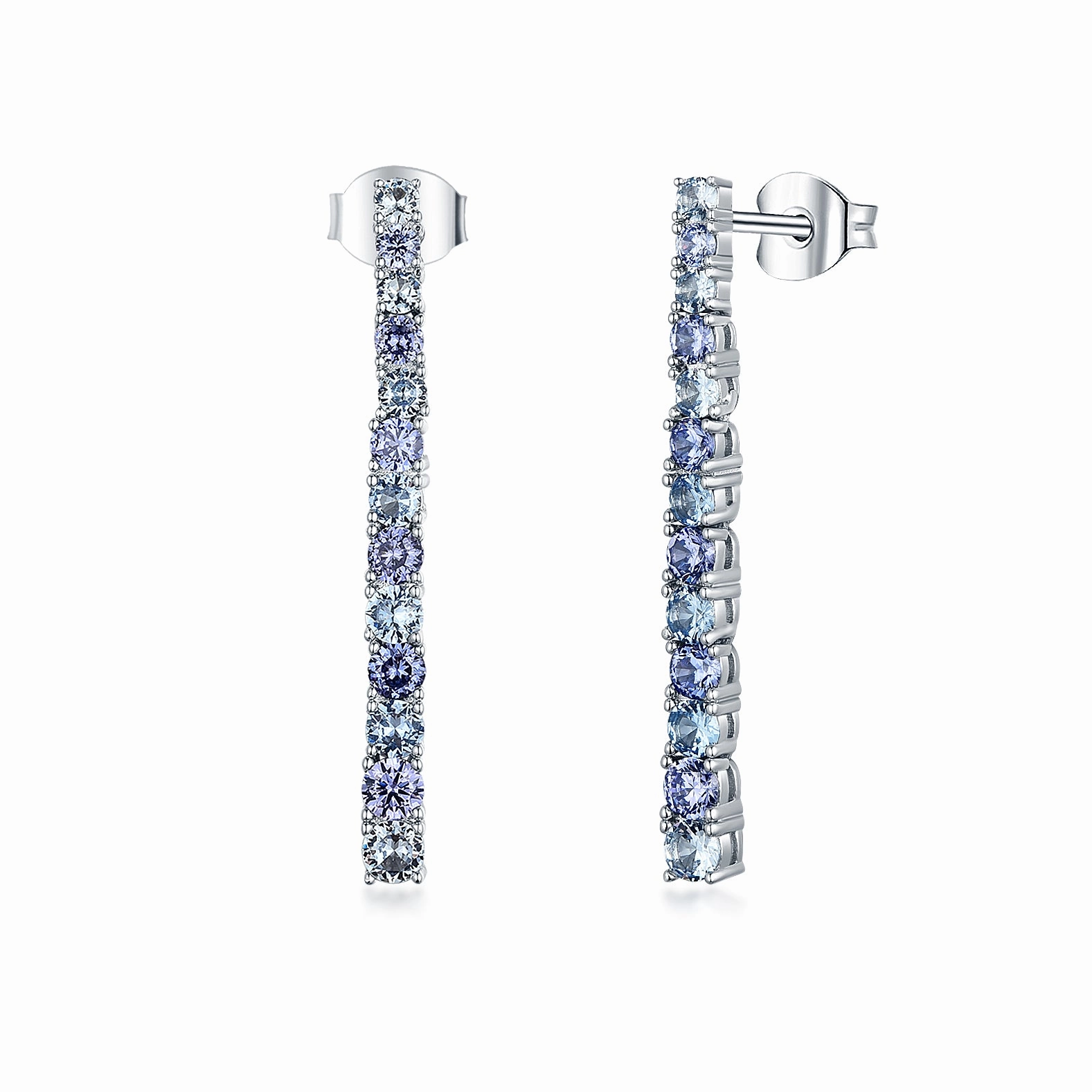 Timeless Pieces Sterling Silver Blue Mix Colored CZ Tennis Earring