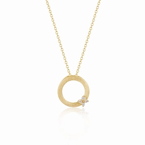 Timeless Feature Exclusive Accent Sterling Silver Brushed Gold Plated Circle With CZ Flower Necklace