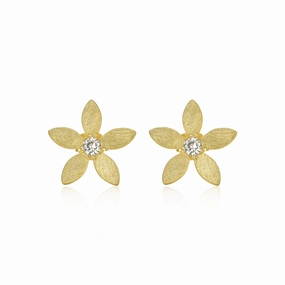 Artisan Sparkle Modern Mood Sterling Silver Brushed Gold Plated Flower With Center CZ Stud Earring