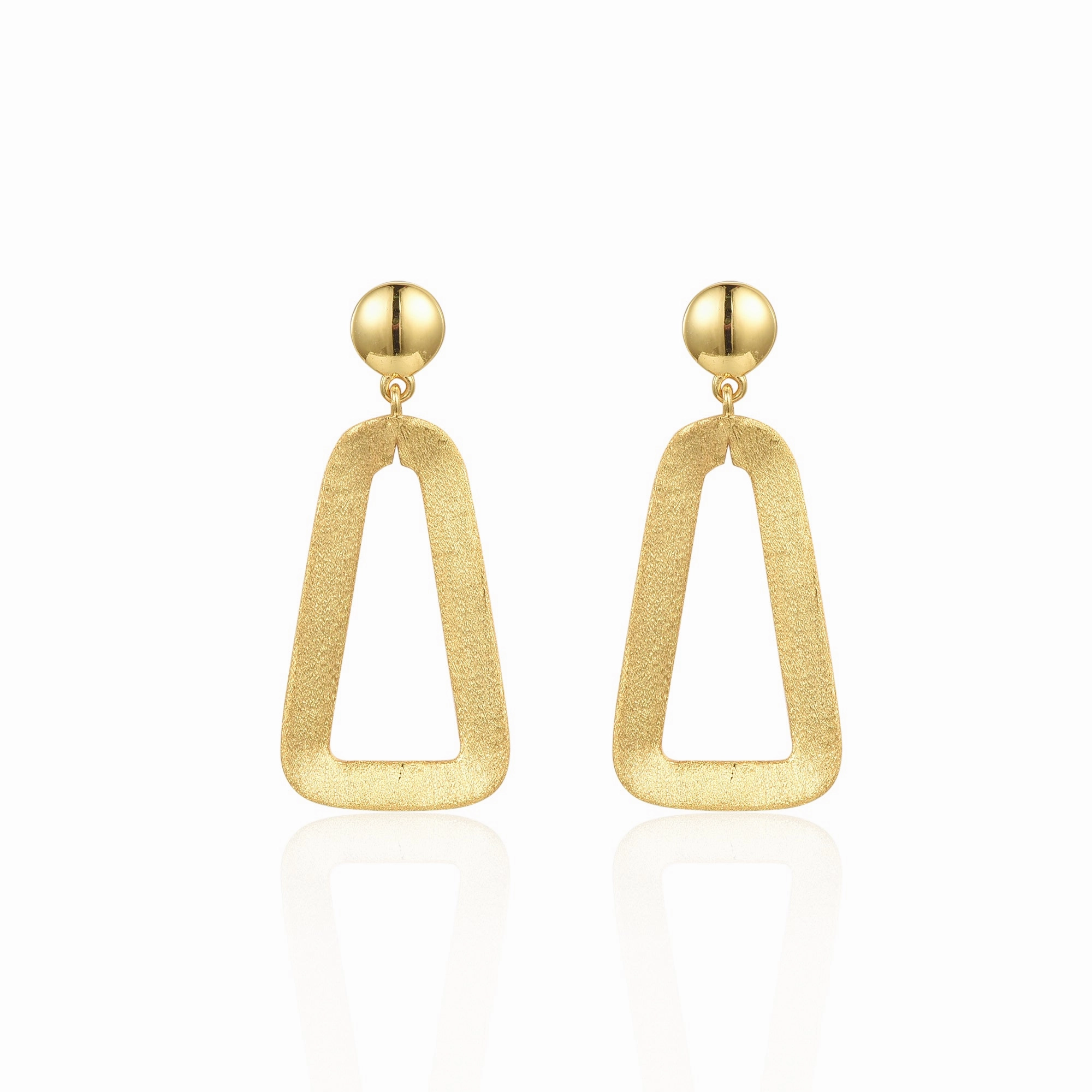 Crisp Style Captivating Piece Sterling Silver Brushed Gold Plated Hanging Triangle Earring