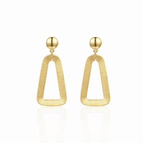 Crisp Style Captivating Piece Sterling Silver Brushed Gold Plated Hanging Triangle Earring