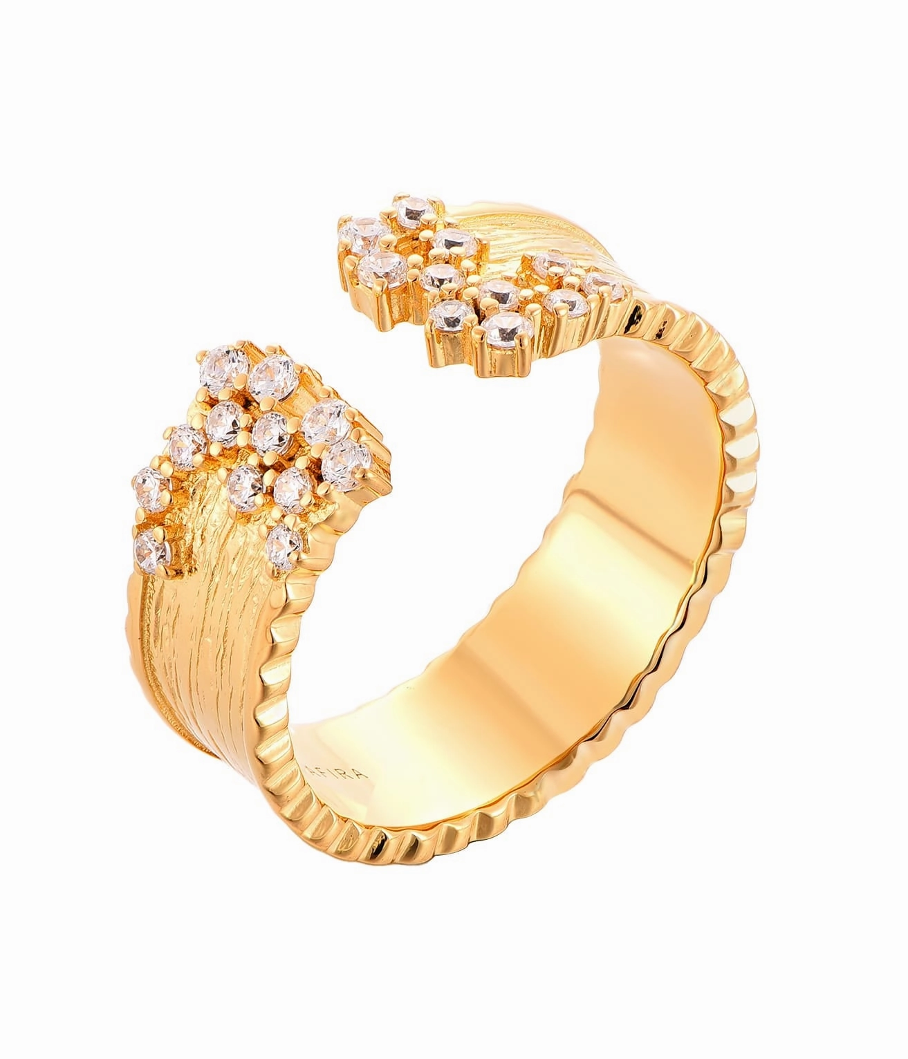 Subtle Feature Perfect Accessory Sterling Silver Brushed Gold Plated Open Cuff Sprinkled CZ Ring