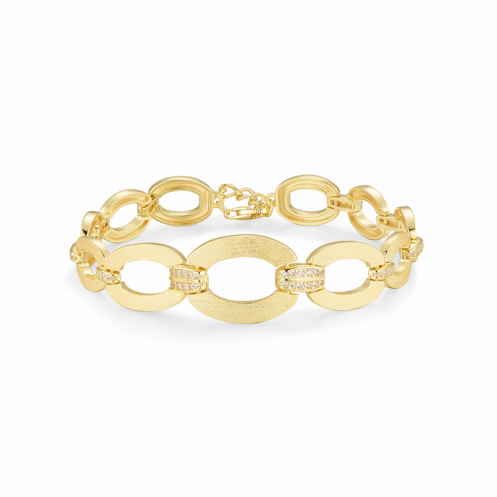Modern pieces Sterling Silver Brushed Gold Plated Oval Link With CZ Bracelet