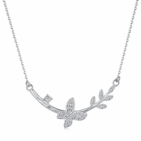 Sterling Silver Butterfly and Floral Design Bar Necklace Bold Radiance