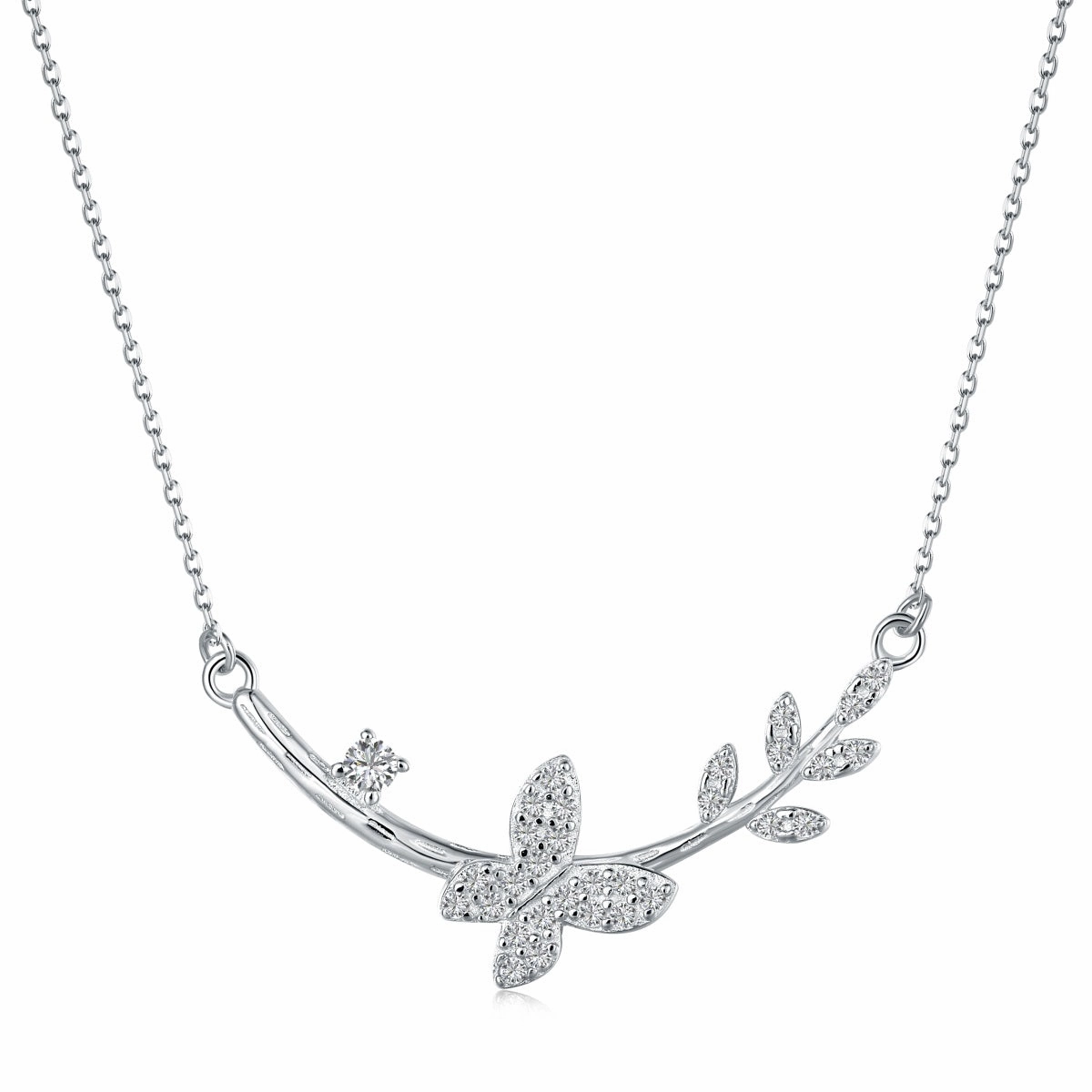 Sterling Silver Butterfly and Floral Design Bar Necklace Bold Radiance