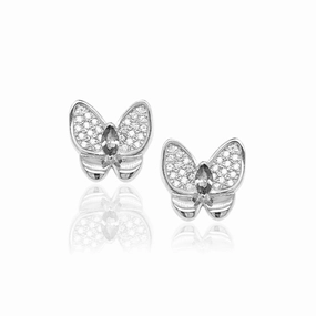 Unique Craftwork Sterling Silver Butterfly Micropave CZ Stud Earrings