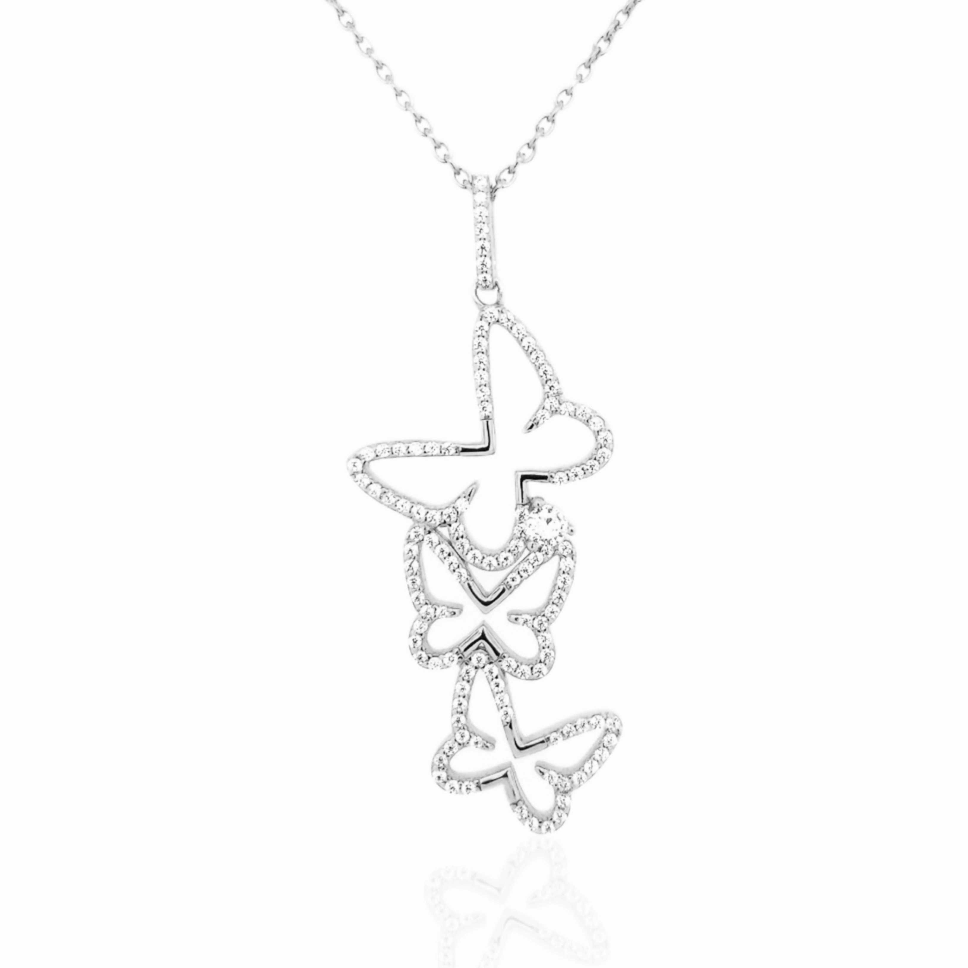 Trendy Sparkle Sterling Silver Cascading CZ Butterfly Pendant Necklace