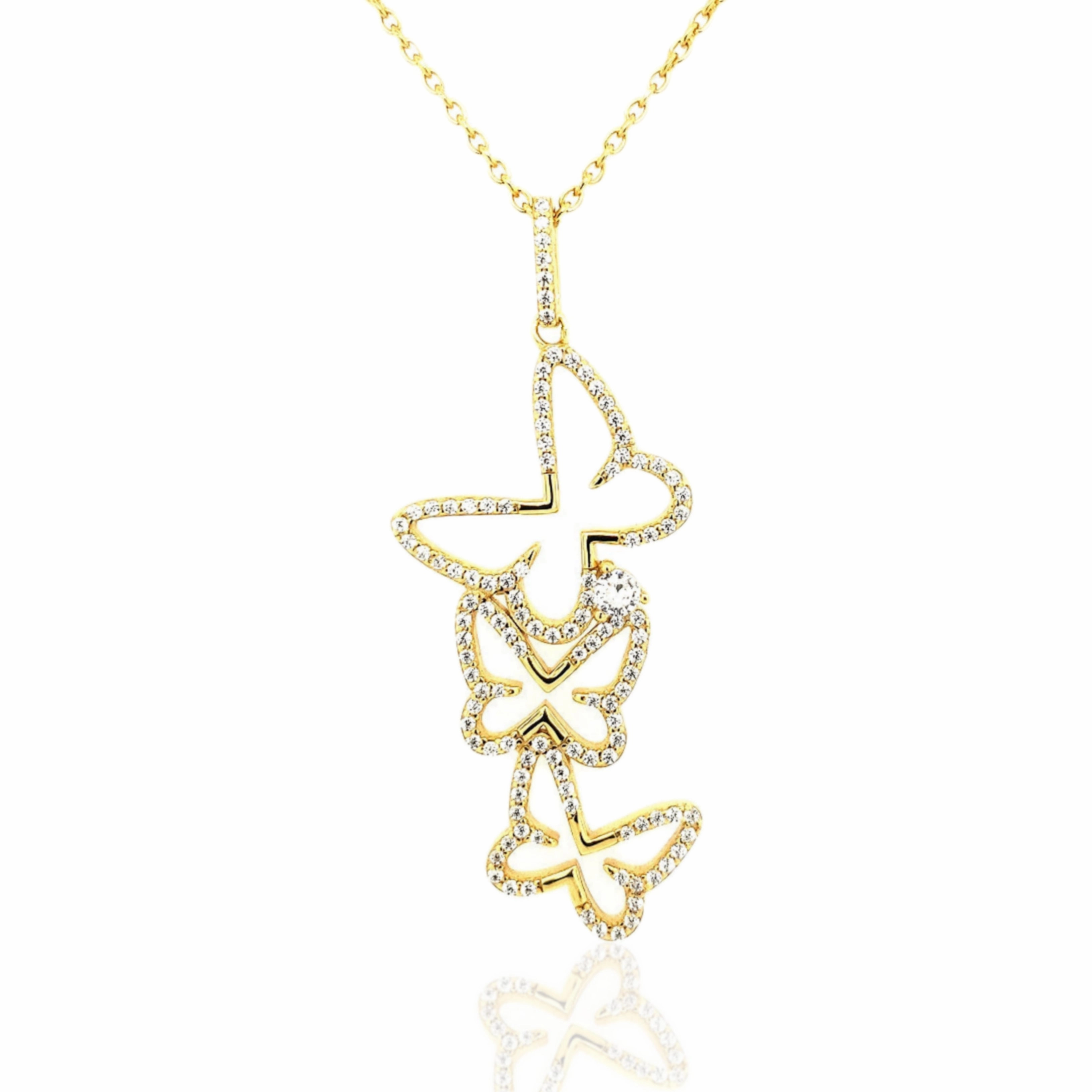 Sterling Silver Cascading CZ Butterfly Pendant Necklace Glamourous Piece Elegant Flow
