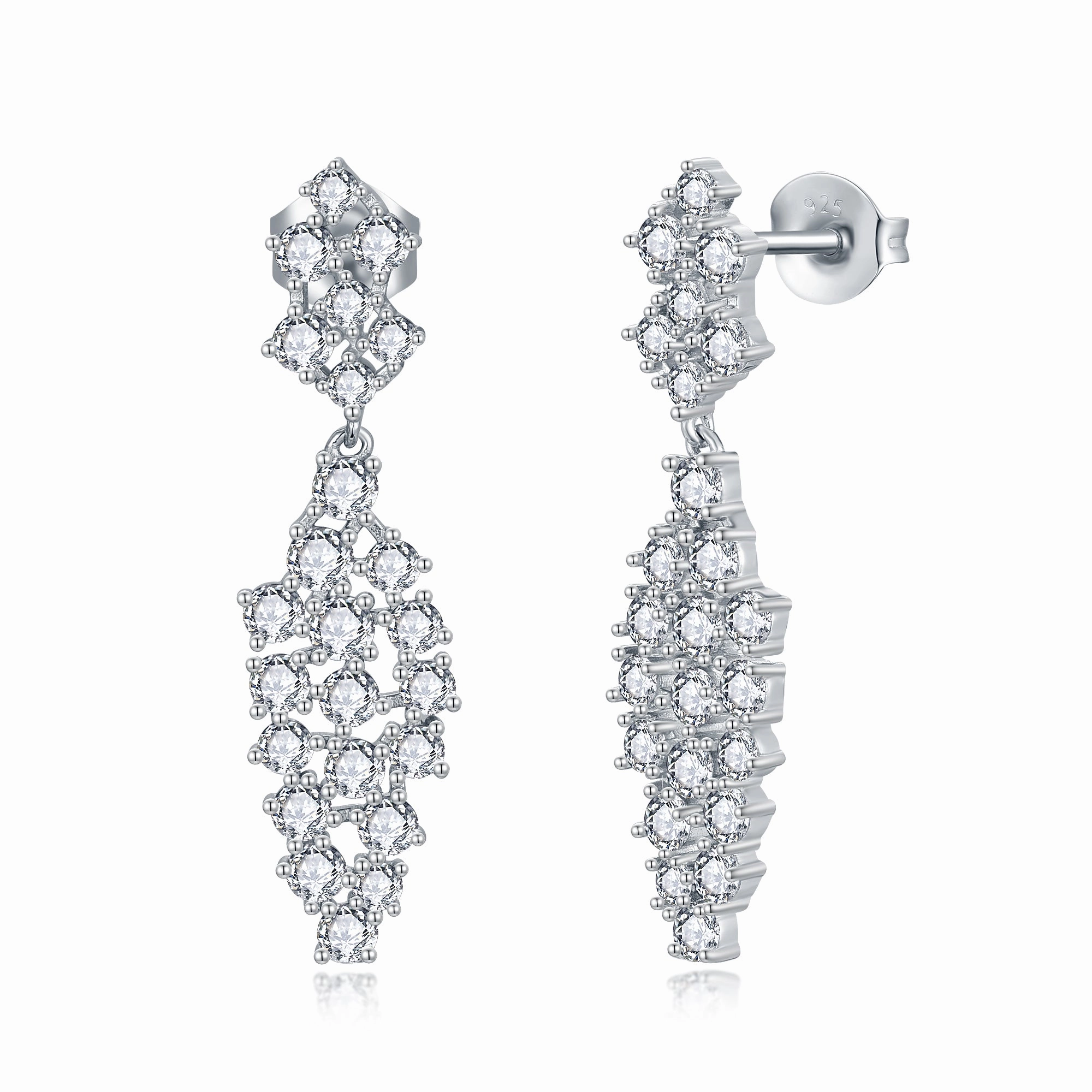 Sterling Silver Cascading Fancy Shape Dangling CZ Earring Chic Shape