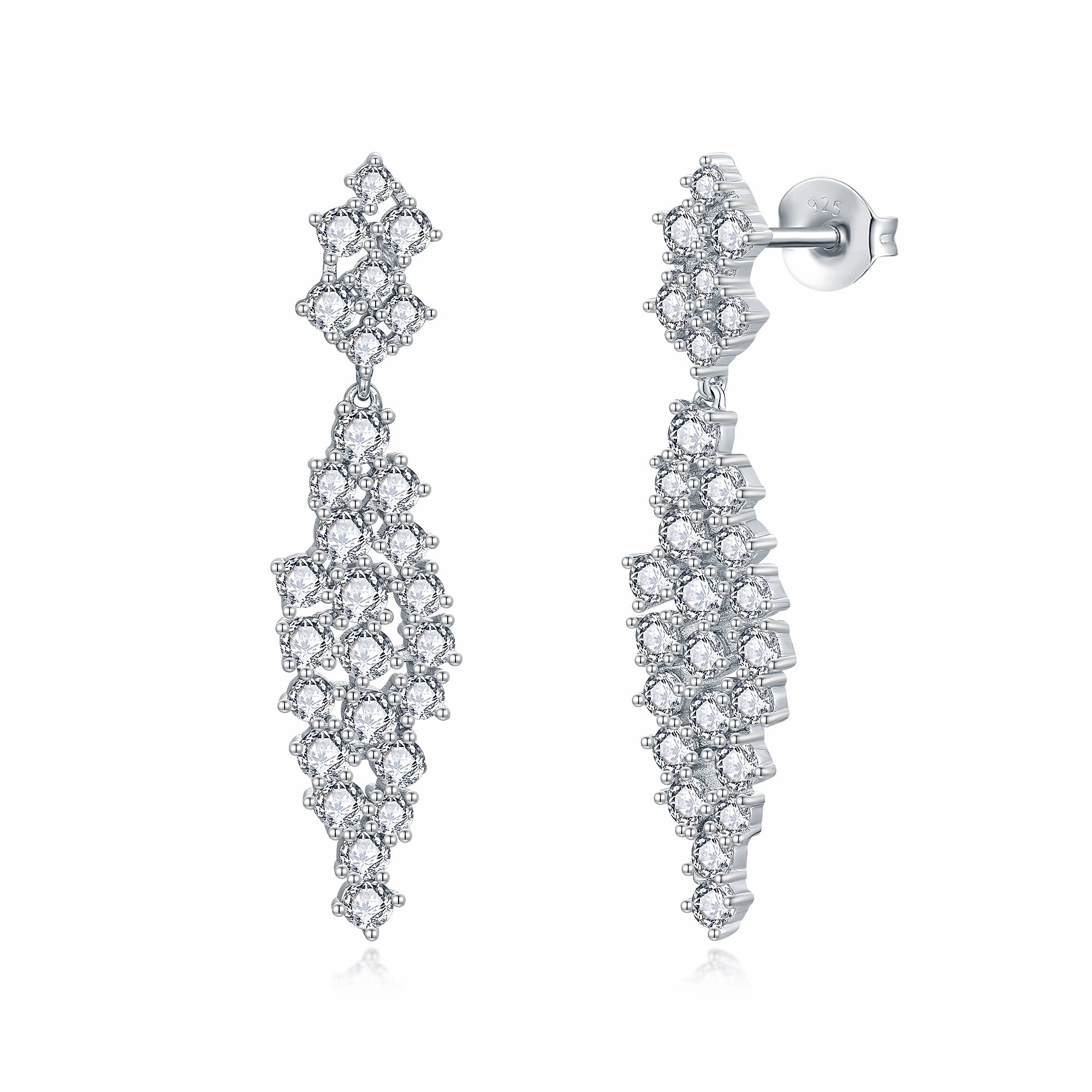 Unique Detail Rich Shine Sterling Silver Cascading Fancy Shape Dangling CZ Earring