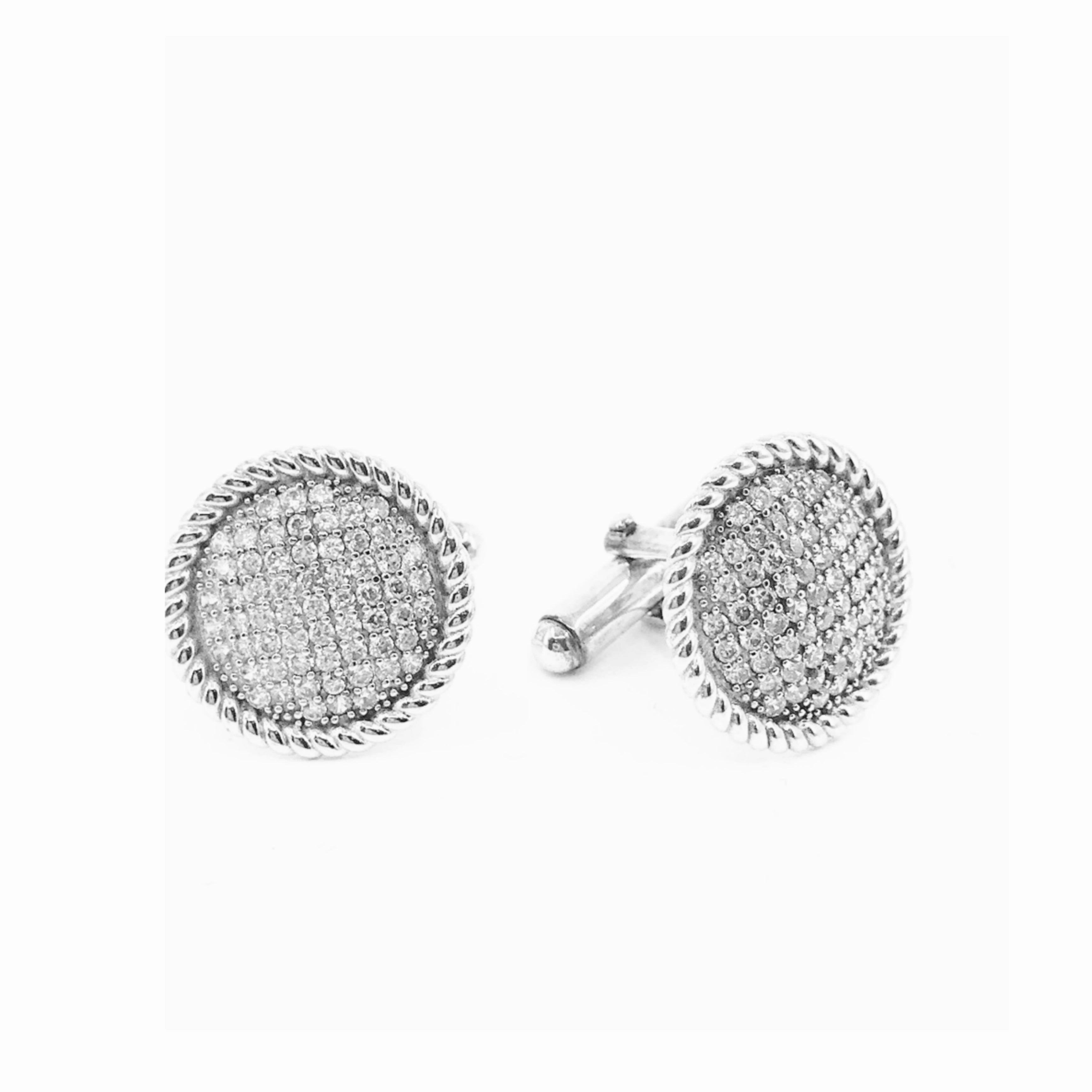 Sterling Silver Circle Cufflinks With Ribbed Border Opulent Touch Layered Combo