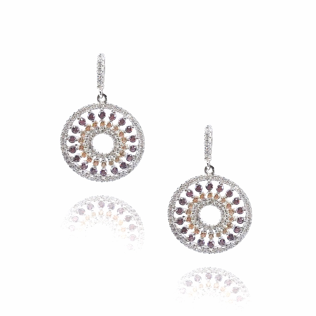 Sterling Silver Circle Earrings with Color Stones Radiant Jewelry Shine Timeless Contour