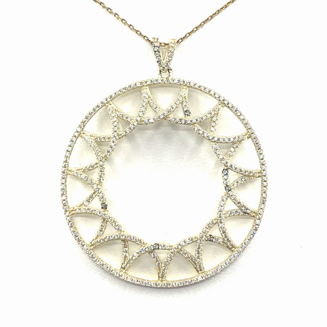 Chic Edge Sterling Silver Circle Micropave CZ Pendant Necklace