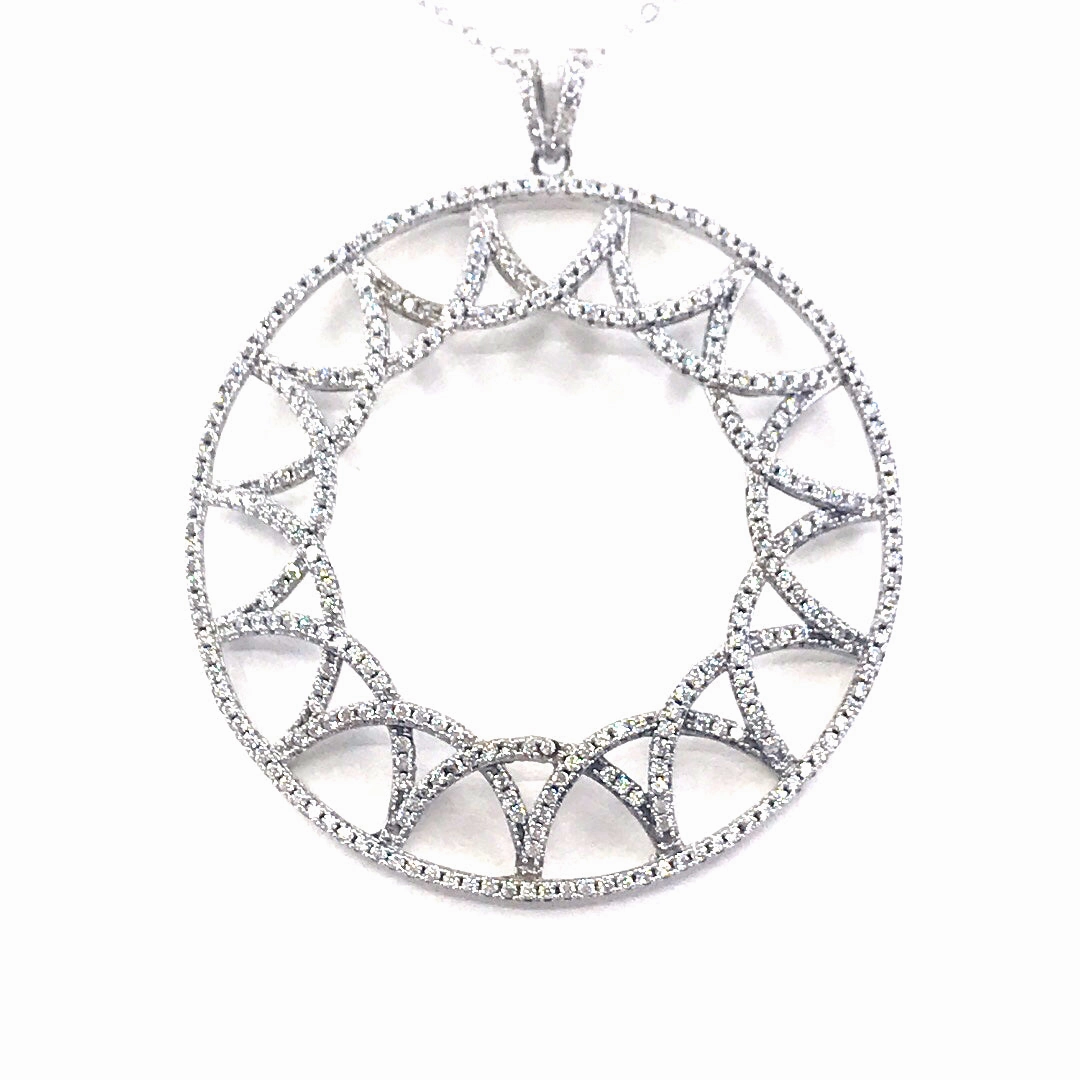 Charming Gifts Casual Vibe Sterling Silver Circle Micropave CZ Pendant Necklace