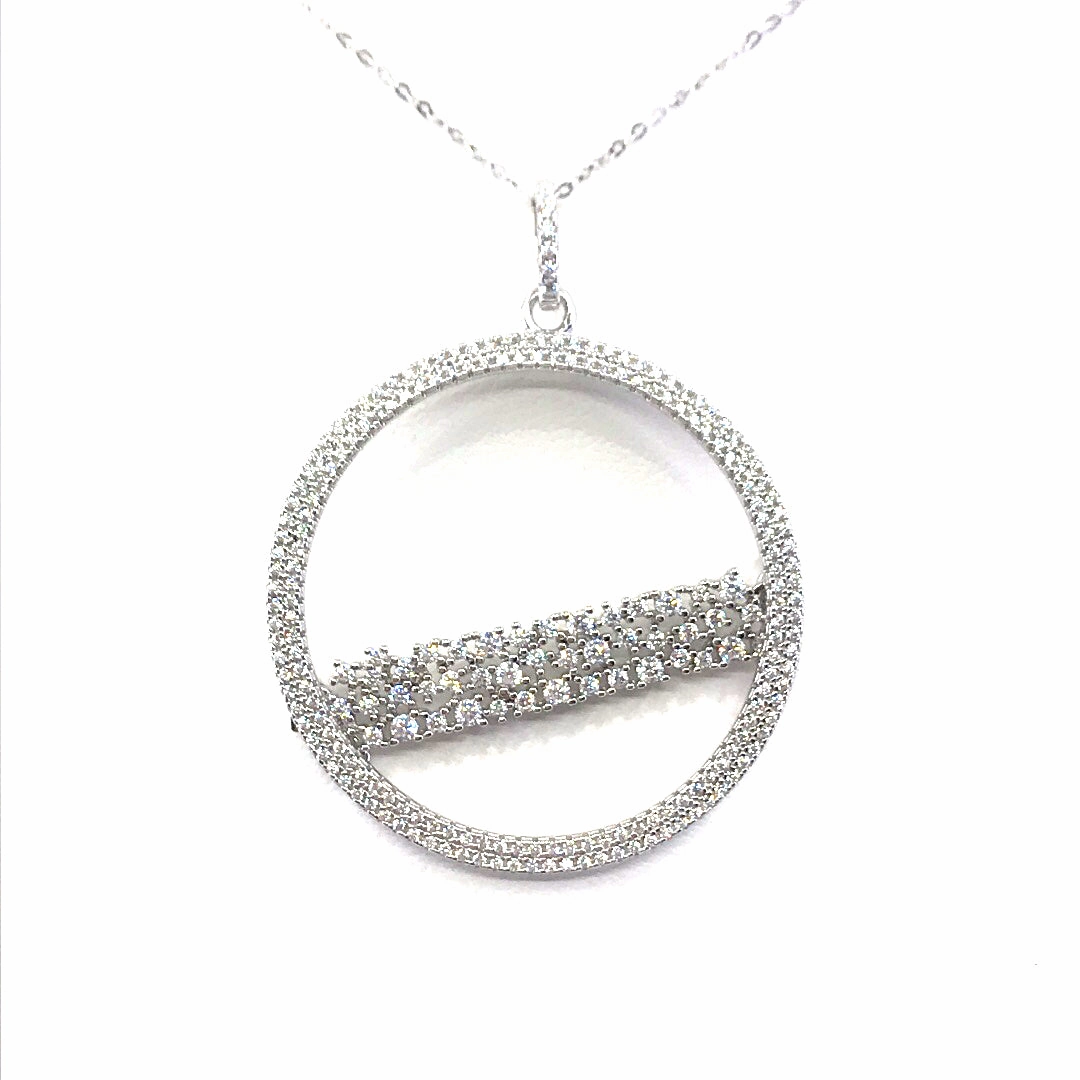 Elegant Statement Sterling Silver Circle Pendant Necklace with Removable Bar