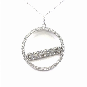 Elegant Statement Sterling Silver Circle Pendant Necklace with Removable Bar