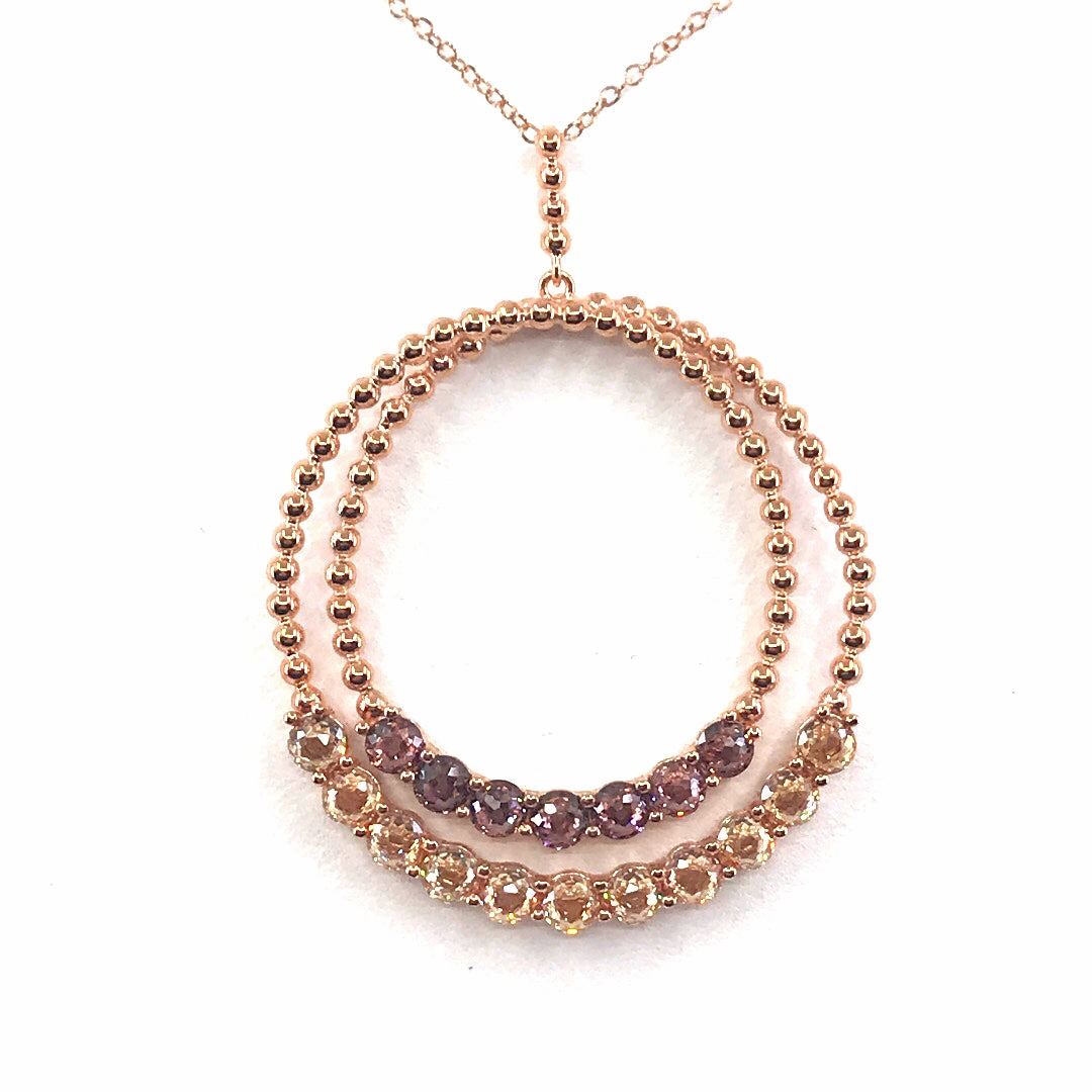 gentle touch Sterling Silver Circle Pendant Purple and Champagne CZ Pendant Necklace